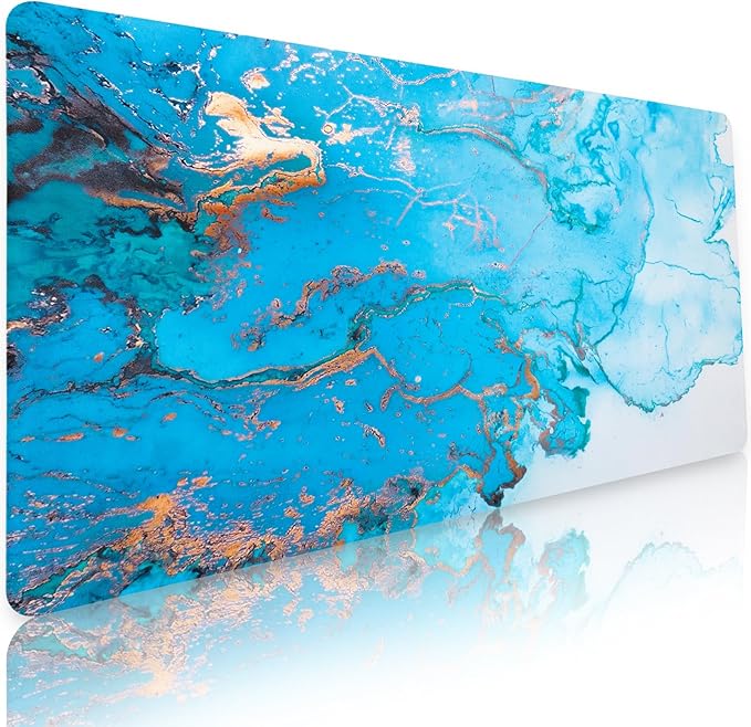 Bloss Blue Marble Desk Mat, Leather Desk Pad, Desk Matt for Desktop, Waterproof Desk Pad Mat, Computer Mat for Office Work/Home/Decor/Desk Protect(31.5 x 15.7 Inches)