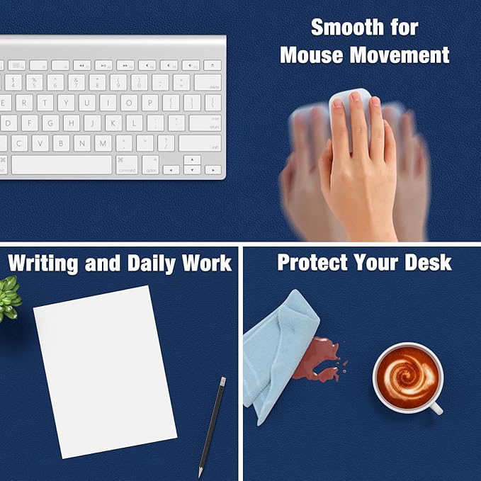 Hsurbtra Desk Pad, 30" x 14" PU Leather Desk Mat, XL Extended Mouse Pad, Waterproof Desktop Blotter Protector, Non-Slip Ultra Thin Large Laptop Keyboard Writing Mat for Office Home, Navy Blue