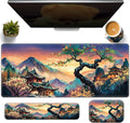 4PC Japanese Large Gaming Mouse Pad + Memory Foam Ergonomic Keyboard Wrist Rest Support + Wrist Rest + Coaster, Extended Desk Pad Set, Stitched Edge Non Slip Desk Mat for Office & Home, Japanese