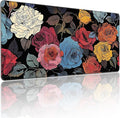 XXL Gaming Mouse Pad, Vintage Roses Floral Design, 35.4 x 15.7 Inches, Non-Slip Rubber Base, Microfiber Cloth, Extended Rectangular