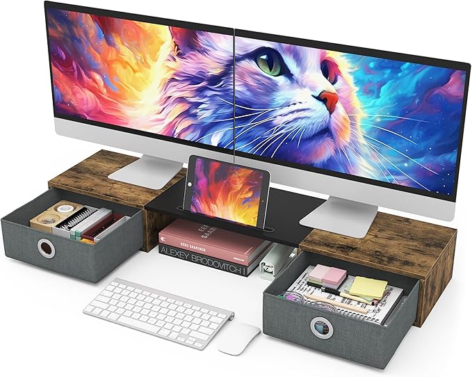 WESTREE Dual Monitor Stand Riser with Two Drawers
