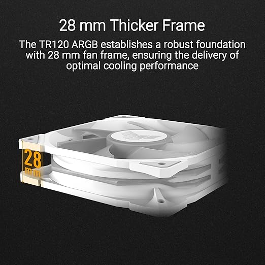 ASUS TUF Gaming TR120 120mm ARGB White Reverse Fan Blade Triple Pack 28mm Fan Frame, 2.75mm H2O Static Pressure, 76.3 CFM Airflow, Double-Layer LED Array, Flexible Side Pattern, Aura sync, PWM