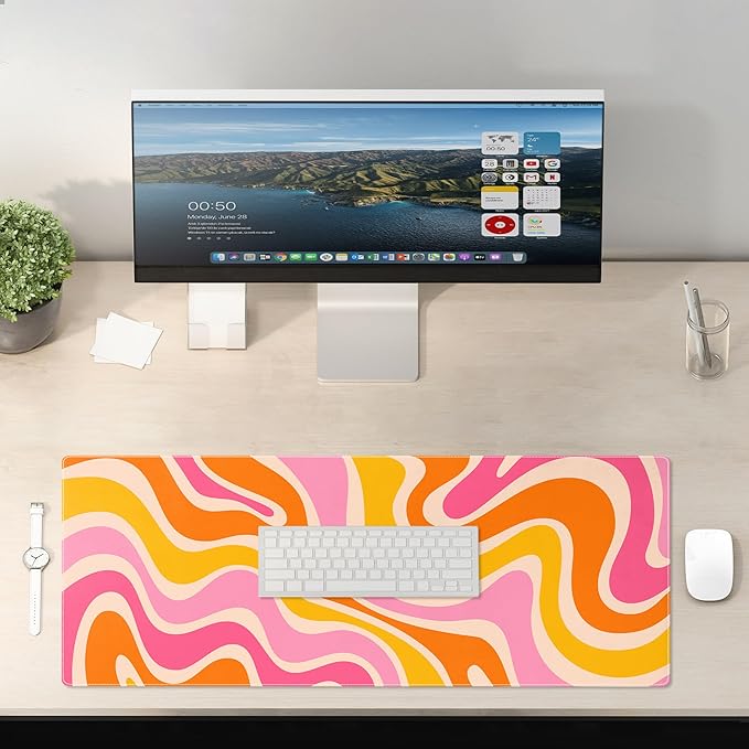 Boho XL Mouse Pad Large Desk Mat Extended Keyboard Mouse Pad Abstract Mousepad with Non-Slip Base and Stitched Edge Minimalist Mouse Mat Desk Pad 31.5 x 11.8 in Mouse Pads for Desk Home Office Gaming