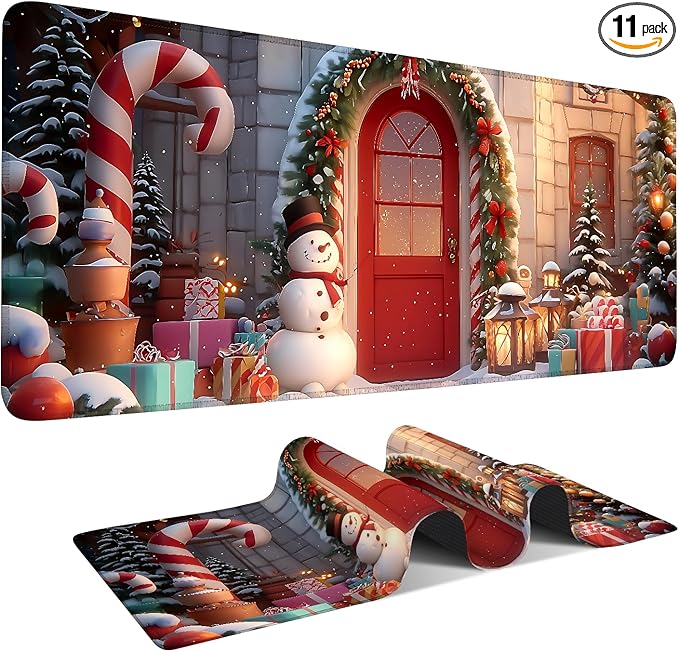 Christmas Scene Extended Gaming Mouse Pad 31.5x11.8inches Large Desk Mat Anti-Slip Rubber Base & Durable Stitched Edges for Gamers Smooth Mouse Writing Surface for Desk Office/Home