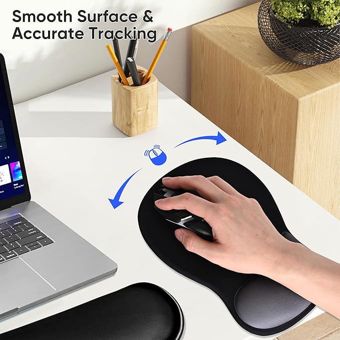 Wrist Rest Support for Mouse Pad Keyboard Set Circle Coaster Gaming Mouse Pad Ergonomic Gel Memory Foam Set for Computer, Laptop, Office, Comfortably Typing Black KM-33