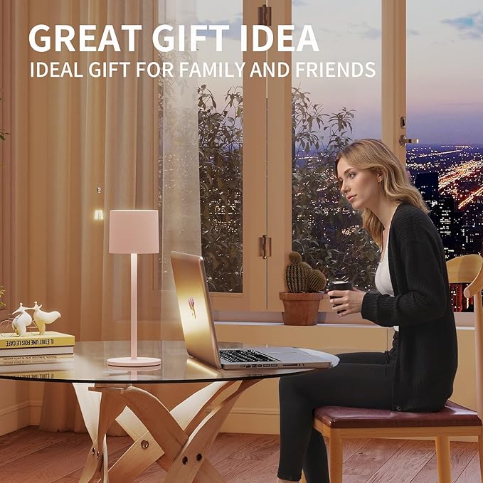 2-Pack Cordless Table Lamp, Portable LED Desk Lamps, 2 Adjustable Height, 4400mAh Battery Powered Rechargeable Light, 3 Color Stepless Dimming, for Restaurant, Bedroom, Outdoor Camping