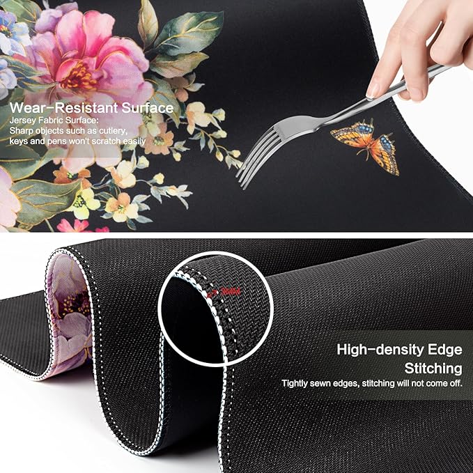 Vimorco Desk Mat Mouse Pad Butterfly Flower, Waterproof Pink Floral XL Large Gaming Desk Pad Mousepad, Black Computer Laptop Keyboard Mouse Mat for Women Girls Work, Game, Office, Home 31.5 x 11.8 in