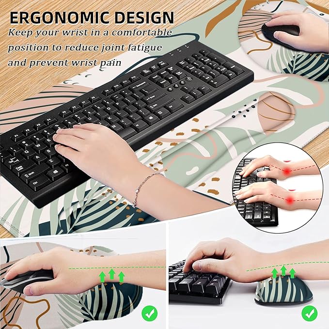 LATEEFAH Mouse Pad with Wrist Rest, Large Mouse Pad, Ergonomic Gaming Desk Pad Keyboard Wrist Rest Set, 4-in-1 Desk Mat Keyboard Mat for Home, Office