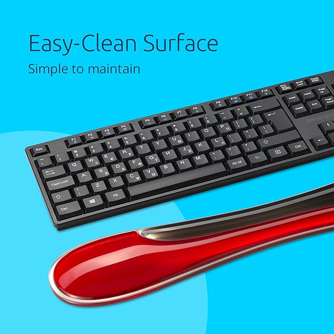 Kensington Slim Duo Gel Wrist Rest for Low Profile Keyboard, Wrist Pad for Keyboard, Ergonomic Wrist Pad for Office, Non-Skid Computer Pad with Wrist Support, Red K62442WW, 19" x 3.7"x 0.7”