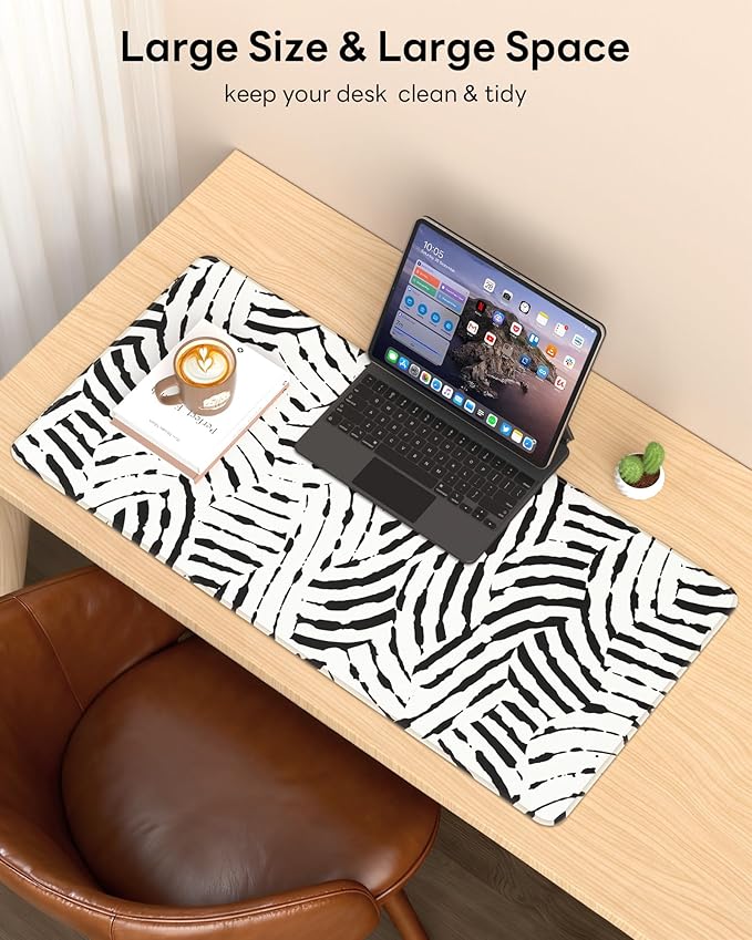 XL Gaming Mouse Pad, 31.5x15.7'' Large Desk Mat with Anti-Slip Rubber Base & Stitched Edges for Gaming, Office, Home, Tiger Stripes