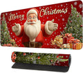 Desk Mat, XXL Extended Gaming Pad for Desktop, 31x12 Inches Jolly Santa with Tree, Large Non-Slip Vegan Leather Surface with Stitched Edges, Keyboard Mouse Mat for Home Office