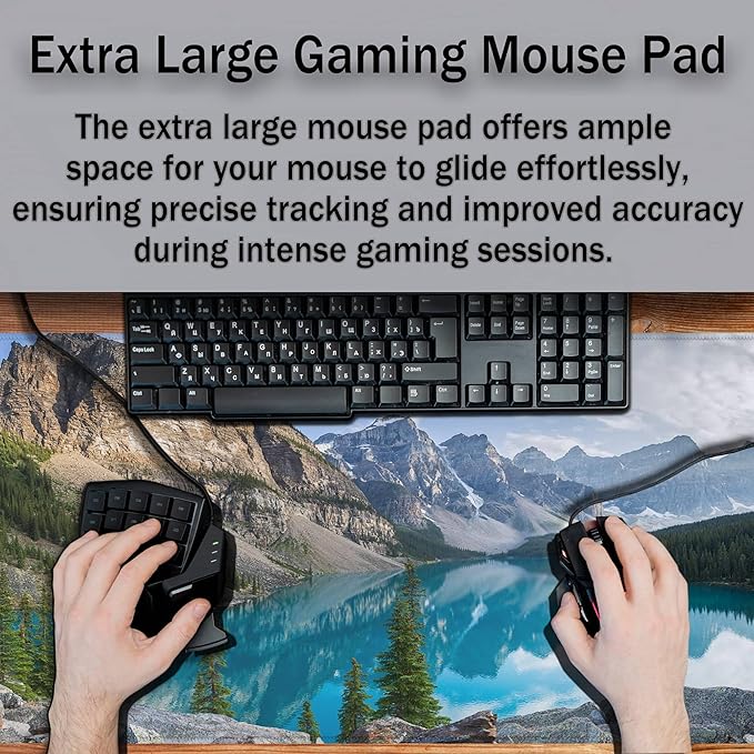 Gaming Mouse Pad Green Full Mousepad Large Desk Pad Keyboard Mat The Mousepad Non-Slip Rubber Base Waterproof with Stitched Edges 35.4 X 15.7 for Game Office, Rocky Mountains