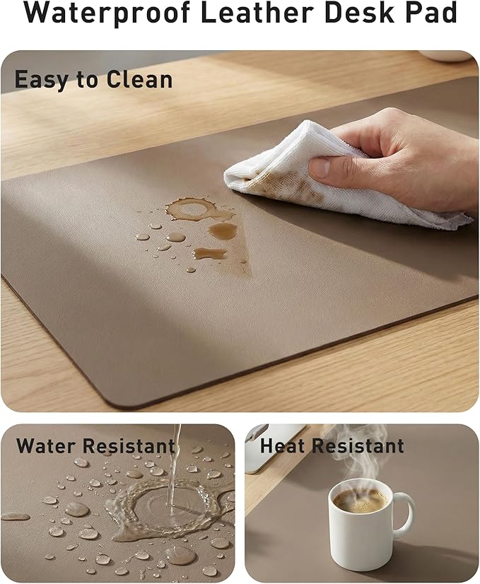 Aothia Faux Leather Desk Mat - Large Mouse Pad, Non-Slip PU Leather Blotter, Waterproof Writing Surface for Office and Home (Coffee, 43" x 17")