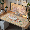 Large Mouse Pad for Desktop, Cute Desk Mat Pad Protector for Work & Gaming, Aesthetic Pretty Anti-Slip Laptop Blotter Cover for Office School Home Supplies, Orange Floral, 35.4" x 15.7"