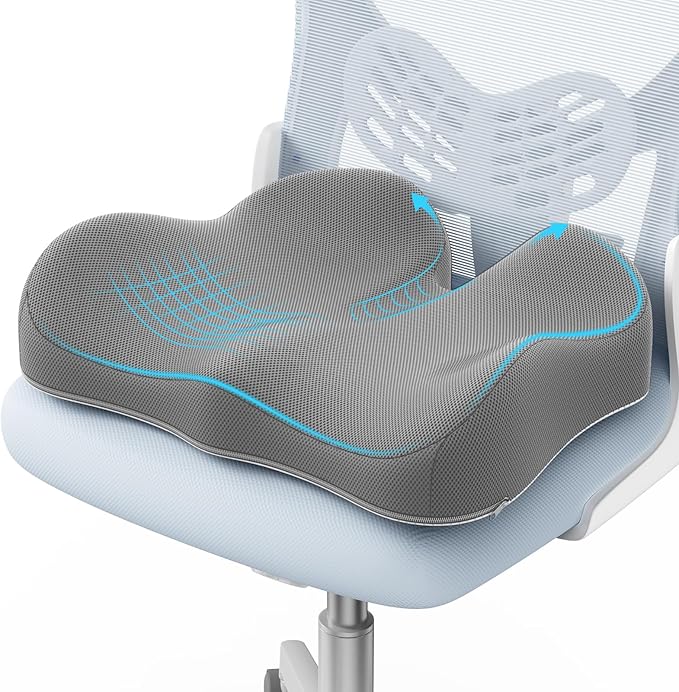 A-Pce Ergonomic Seat Cushion -Large Memory Foam Cushion for Office Chair- Sciatica & Lower Back & Coccyx Pain Relief - Car Seat Cushions for Driving Seat Cushion, Grey