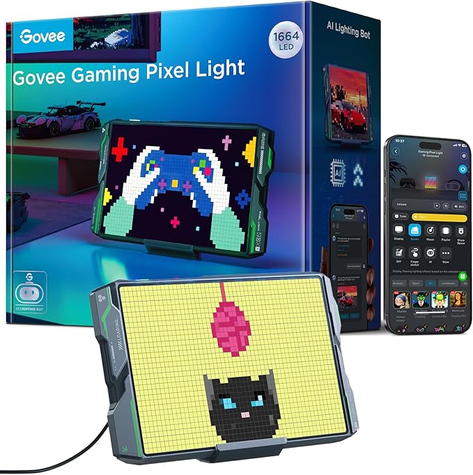 Govee Gaming Pixel Light, RGBIC LED Panel with Real-time Info Display, 150+ Scene Modes & DIY Options, Smart Pixel Lights (Wi-Fi Only), Works with Alexa, Ideal for Game Room Decor, 52x32 Pixels