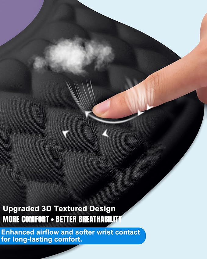 Ergonomic Mouse Pad with Wrist Rest, Slope Design Memory Foam Support, Smooth Lycra Surface, Non-Slip PU Base, Comfortable Mouse Mat for Office, Home, Computer Desk (Black&Purple)