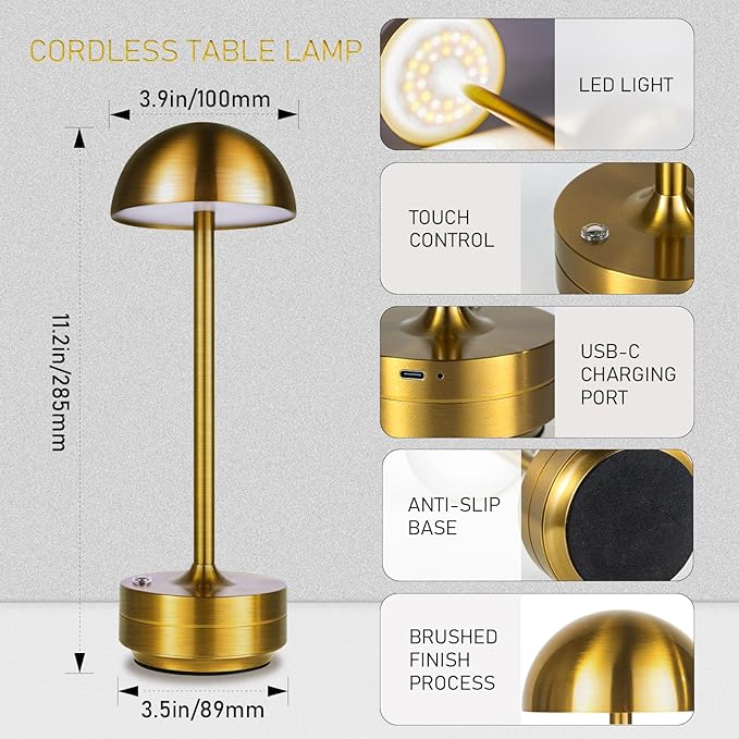 Rechargeable Table Lamp Cordless - Outdoor LED Table Lights - 5000mAh Battery Operated Touch Dimmable Portable Desk Lamps for Restaurant Patio Dining Room