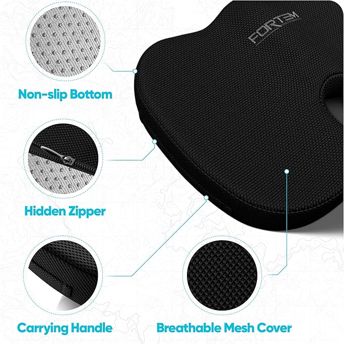 FORTEM Seat Cushion, Office Chair Cushion, Lumbar Support Pillow for Office Chair, Memory Foam Ergonomic Coccyx & Lumbar Support, Car Sitting Pad, Washable Non-Slip, XL