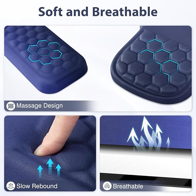 EYROZILL 3 in 1 Ergonomic Mousepad with Wrist Rest, Gaming Keyboard Mouse Pad with Wrist Support Non-Slip Base Massage Design (Blue/Black)