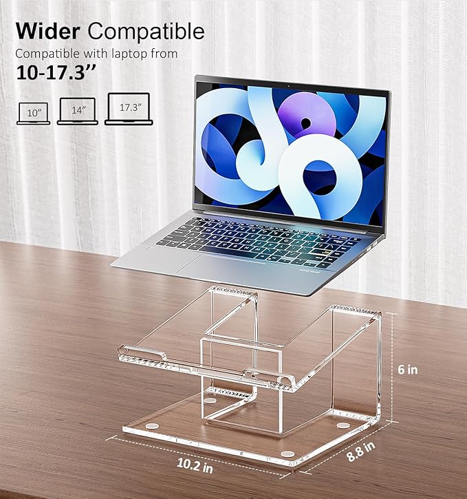 Acrylic Laptop Stand for Desk, Laptop Riser for 10-17.3 Inch Laptops, Ergonomic Computer Stand Holder Compatible with Macbooks and Notebooks