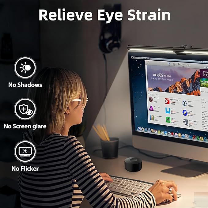 Computer Monitor Light Bar, Monitor Lamp with Auto-Dimming, USB Powered LED Computer Lamp for Eye Care, Dimmable Light Bar, Touch & Remote Control, No Glare Desk Lamp for Work/Game/Reading