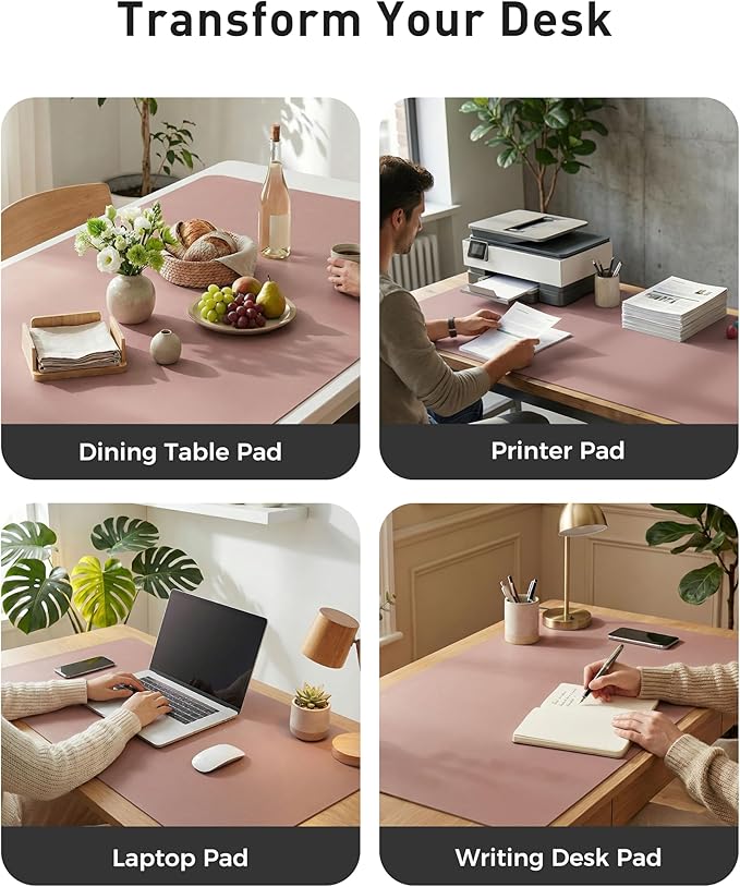 Aothia Faux Leather Desk Mat - Large Mouse Pad, Non-Slip PU Leather Blotter, Waterproof Writing Surface for Office and Home (Dark Pink, 63" x 17")