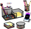 Mesh Pen Holder for Desk Pencil Holders 5 Pieces Desk Organizer Office Supplies Caddy with Sticky Notes Holder for Office School Home Black