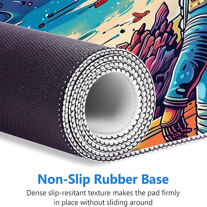 Space Planet Desk Mat Astronaut Spaceship Cosmic Large Gaming Mouse Mat with Stitched Edges,Non-Slip Waterproof Rubber Base Mous Mat 31.5"x11.8" Office Computer Keyboard Laptop Home