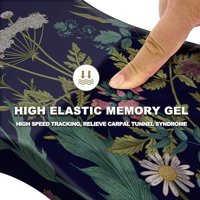 Ergonomic Mouse Pad with Wrist Rest Support, Massage Design Relief for Carpal Tunnel Pain, Entire Memory Foam Non-Slip, Midnight Flowers