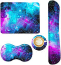 AIMSA Keyboard Wrist Rest Support + Mouse Pad + Mouse Wrist Rest + Coaster, Ergonomic Memory Foam Anti-Slip Rubber Base 4 PCS Set Easy Typing Pain Relief, Galaxy Nebula Universe
