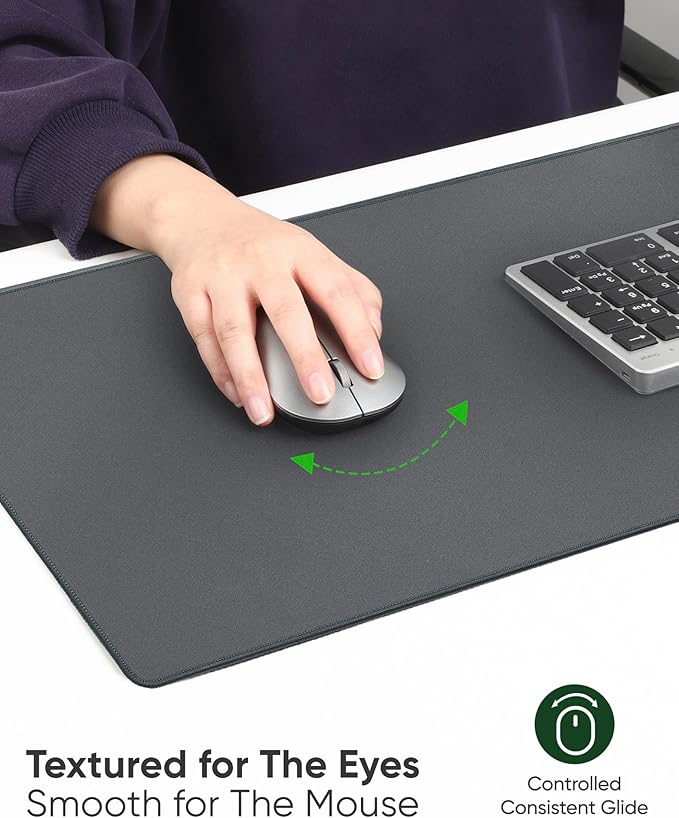 ALOANES Gray Waterproof Desk Mat, Large Mouse Pad with Extended Mouse Mat, with Anti Slip Base, Stitched Edge, Grain Jacquard Surface, Perfect for Gamer, Office & Home, XXL 11.81"x31.50"x0.12"