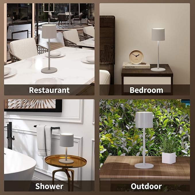 2-Pack Cordless Table Lamp, Portable LED Desk Lamps, 2 Adjustable Height, 4400mAh Battery Powered Rechargeable Light, 3 Color Stepless Dimming, for Restaurant, Bedroom, Outdoor Camping