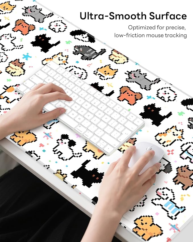 XL Gaming Mouse Pad, 31.5x15.7'' Large Desk Mat with Anti-Slip Rubber Base & Stitched Edges for Gaming, Office, Home, Cute Animals