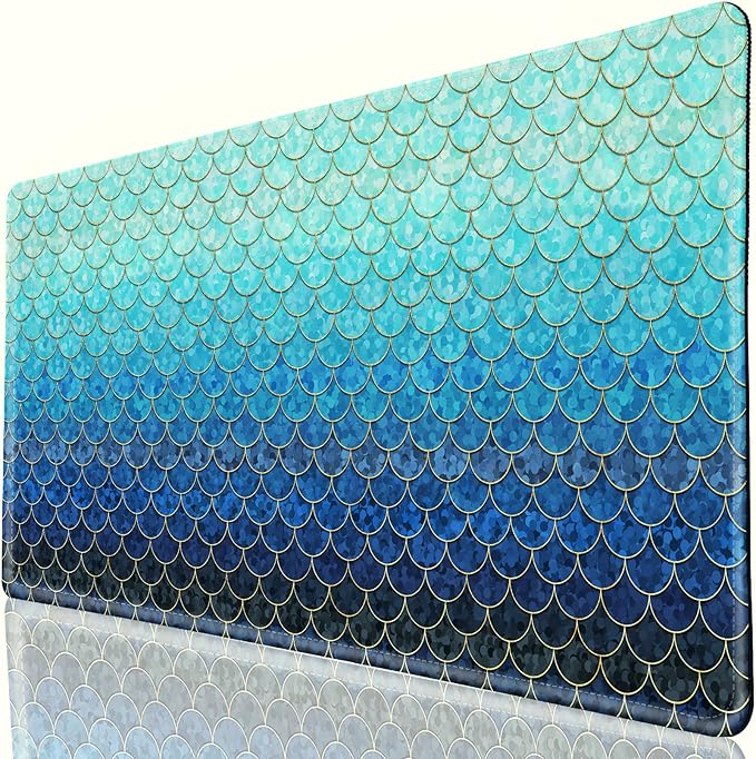Desk Mat, Desk Matt for Desktop, DeskPad Mat, XXL Large Mouse Pad for Desks, Anti-Slip Big Mousepad with Stitched Edges, Keyboard Mouse Mat for Computer, Work, Office, Game, Home, Blue Mermaid