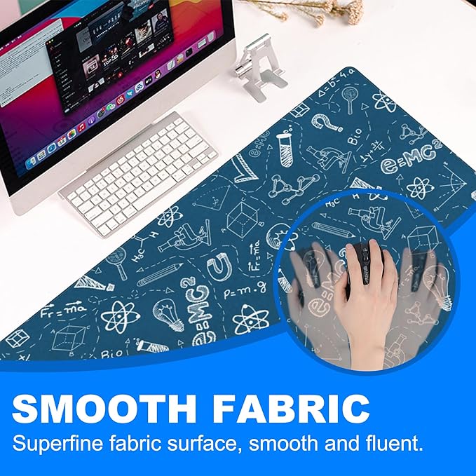 Desk Mat, Blue School Science Formula Extended Gaming Mouse Pad Large, 31.5"x11.8" Big Mouse Pad with Non-Slip Base and Stitched Edge, Long Computer Keyboard Mouse Mat for Home Office Work