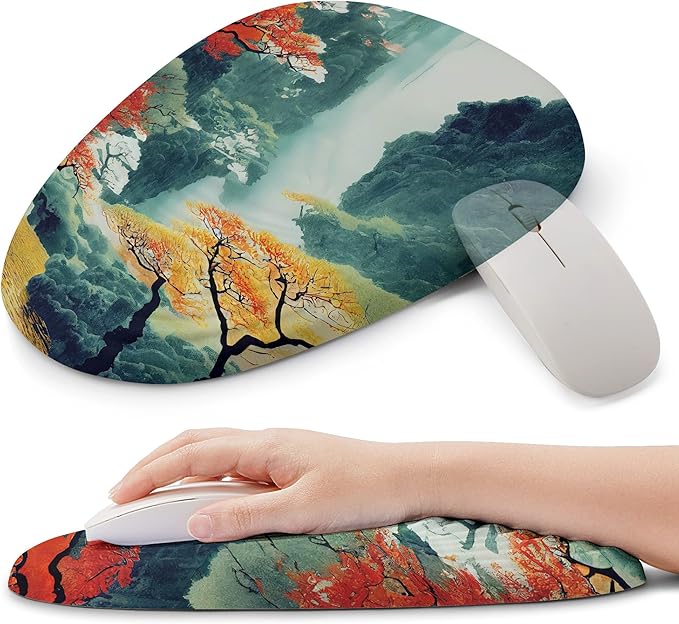 Ergonomic Mouse Pad with Wrist Support, Memory Foam Wrist Rest for Pain Relief & Carpal Tunnel, Non-Slip Base for Office, Computer, PC, Laptop (12x8x1.2inch, Japanese Forest)