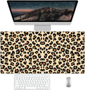 Brown Leopard Desk Pad Protector, Stitched Edges Mouse Pad, Large Office Mat, Non-Slip Blotter, Laptop Pad, Writing Pad for Office and Home (31.5" x 15.7")