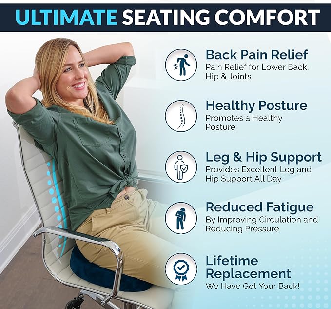 ComfiLife Gel Enhanced Seat Cushion – Office Chair Cushion – Non-Slip Gel & Memory Foam Coccyx Cushion for Tailbone Support - Desk Chair Car Seat Cushion Driving - Sciatica & Back Comfort (Navy)