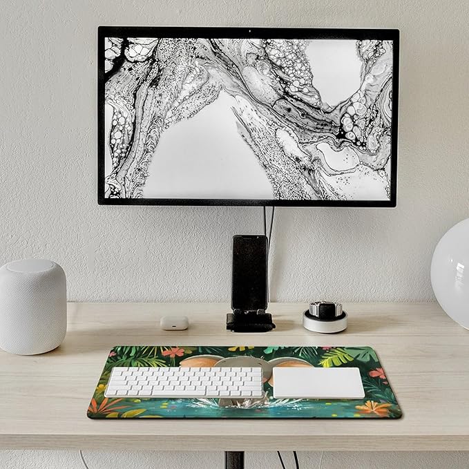 Large Ergonomic Gaming Mouse Pad Playful Baby Elephant - Fun Safari Animal Theme with Non-Slip Base Water-Resistant Surface and Stitched Edges 30x60cm