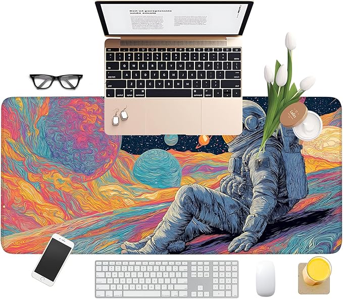 Astronaut Extended Gaming Mouse Pad 35.4x15.7Inch Large Desk Mat Anti-Slip Rubber Base & Durable Stitched Edges for Gamers Smooth Mouse Writing Surface for Desk Office/Home