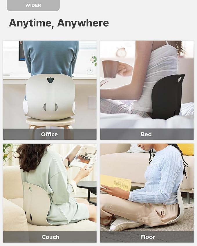 Curble Wider(Standard Wide) – Ergonomic Back Support Chair, Lumbar Support for Posture Correction & Back Pain Relief, Ideal for Office, Floor Seat & Work from Home, Patented (Grey)