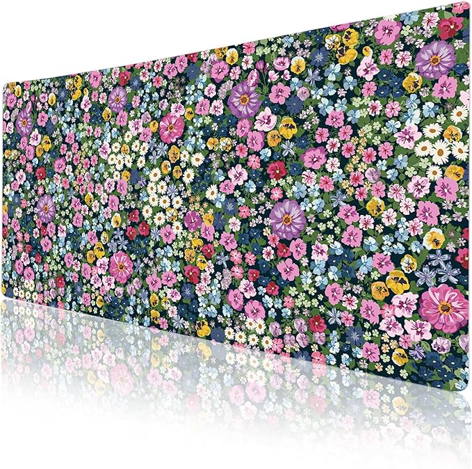 Colorful Star Large Mouse Pad, Floral Desk Mat Office Supplies, Waterproof Faux Leather Big Gaming Mousepad for Women Girls, Blooming Flowers Desk Pad Home Office Décor Accessories 31.5" x 15.7"