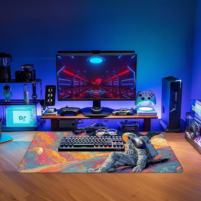 Astronaut Extended Gaming Mouse Pad 31.5x11.8inches Large Desk Mat Anti-Slip Rubber Base & Durable Stitched Edges for Gamers Smooth Mouse Writing Surface for Desk Office/Home
