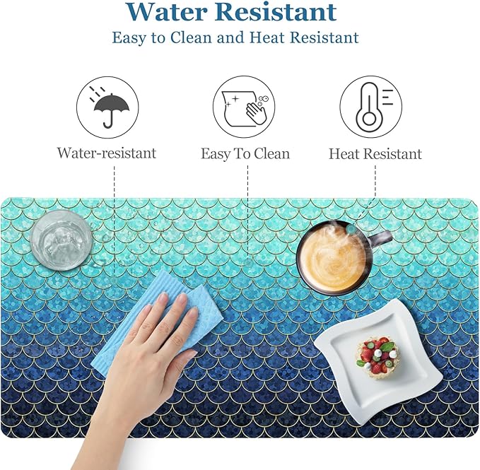 Desk Mat, Desk Matt for Desktop, DeskPad Mat, XXL Large Mouse Pad for Desks, Anti-Slip Big Mousepad with Stitched Edges, Keyboard Mouse Mat for Computer, Work, Office, Game, Home, Blue Mermaid