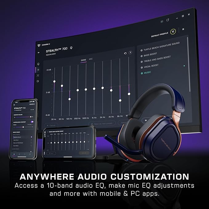 Turtle Beach Stealth 700 Gen 3 Wireless Multiplatform Amplified Gaming Headset for Xbox Series X|S, Xbox One, PC, PS5, Mobile – 60mm Drivers, AI Noise-Cancelling Mic, Bluetooth, 80-Hr Battery – Cobalt