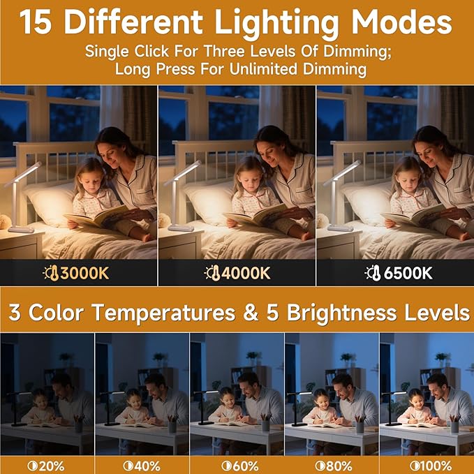 2 In 1 Led Desk Lamp - Outdoor Magnetic Desk Lamps for Home Office Study Bedroom , Black Desk Lamps with Phone Holder & USB Charging Port, 3500-6500K Touch Control Dimming & 5 Brightness Levels
