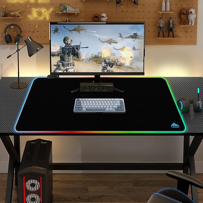Cacoy 36" x 24" RGB Mouse Pad, XXL Mouse Mat with 9 LED Lighting Effect, Extended Desk Mat for Home Office Computer, Non-Slip Rubber Base, Stitched Edges, Gaming Mouse pad for Keyboard & Laptop, Black