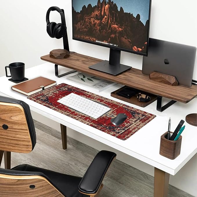 Desk Mat,Boho Carpet Style Large Gaming Mouse Pad XL,Boho Rug Desk Pad,Extended Big Computer Keyboard Mouse Pad with Non-Slip Base and Stitched Edges 31.5"x11.8"
