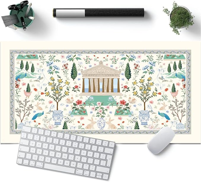 Desk Pad, ZAXOXAZ PU Leather Desk Protector, 31.5" x 15.7" XXL Large Extended Mouse Pad, Floral Desk Mat, Big Desk Blotter, Waterproof Desk Writing Pad for Office and Home (Flowers Garden)